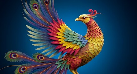 Obraz premium phoenix, bird, colorful, Vibrant Colorful Phoenix Bird