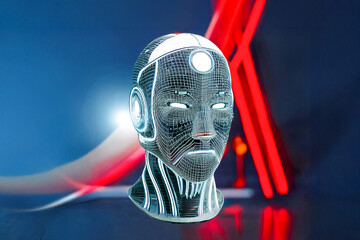 Digital Mind: Wireframe Consciousness in Neon Light