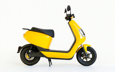  An electric scooter bike with yellow body color isolated on pure white background