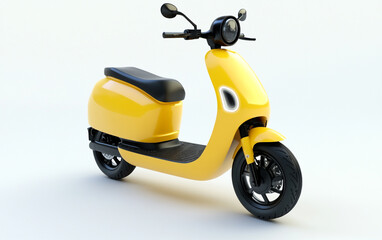  An electric scooter bike with yellow body color isolated on pure white background
