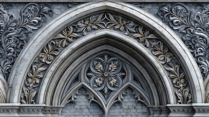 Fototapeta premium Intricate Vintage Venetian Gothic Arch with Floral Texture in Detailed Ink Drawing