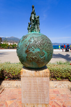 Homage Sculpture to the Discoverers of the Cave on the Balc&oacute;n de Europa in Nerja, a seaside resort town on the Costa del Sol along the coast of the Mediterranean Sea in Andalusia, Southern Spain