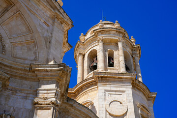 Belfry of the Cathedral of the Holy Cross over the Waters aka the C&aacute;diz Cathedral in Andalusia, Southern Spain