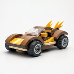 Brown and Tan Toy Car with Yellow Spikes on White Background