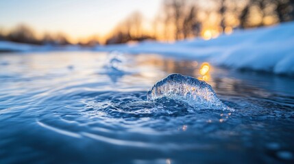 Obraz premium Frozen water surface with ice chunk