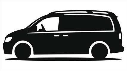 Simple black vector silhouette of a minivan./Clean, minimalist silhouette of a minivan.