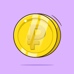Floating gold coin of Russian ruble currency sign or symbol illustration cartoon vector isolated