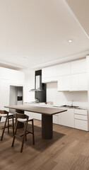 Mock up white modern on kitchen counter scene mockup and set shaped kitchen design. 3d rendering