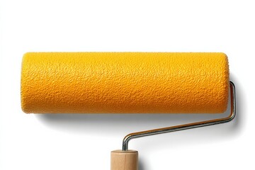 Fototapeta premium Close-up of a paint roller saturated with vibrant yellow paint, ready for a fresh coat.
