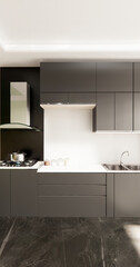 black style Kitchen bar on set kitchen shaped modern style white and wood concept. 3d rendering