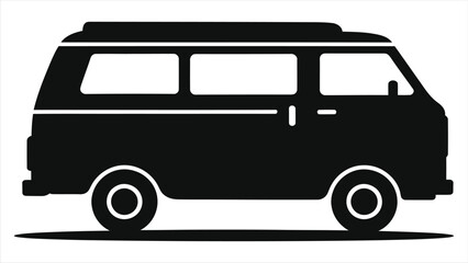 Simple black vector silhouette of a minivan./A clean, minimalist silhouette of a minivan, perfect for illustrations, logos, or icons related to transportation, travel, or family.