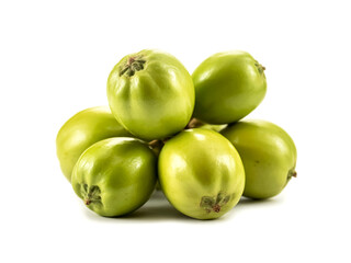 A cluster of pond apple fruit isolated on white background oval green skin rustic jungle fruit