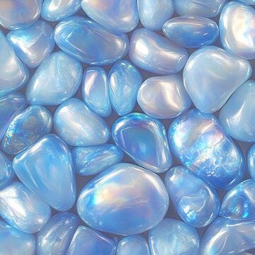 Pattern of blue opal pebbles with shimmering texture
