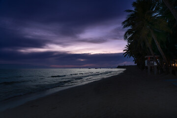sea, sun and sand. White sand beach with blue water, white sand and palm trees. Summer vacation vibes. Beaches in asia.