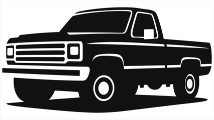 Simple Black Vector Silhouette of a Pickup Truck/A clean, bold silhouette of a pickup truck, perfect for automotive-themed designs, logos, or backgrounds.