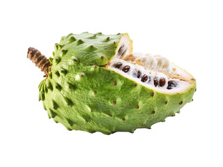 A single mountain soursop isolated on white background green spiny shell opened fruit view