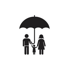 Protected Family Icon Three People Under Umbrella Shelter Security