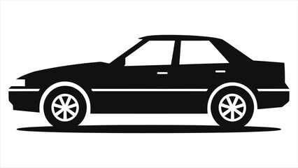 Simple black vector silhouette of a sedan car./A clean, minimalist silhouette of a sedan car.