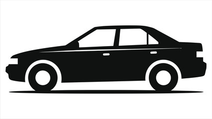 Simple black vector silhouette of a sedan car./A clean, minimalist silhouette of a sedan car, perfect for automotive-related designs, branding, or general transportation imagery.