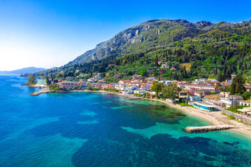 Famous village of Benitses in Corfu island, Greece