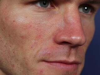 Fototapeta premium Close up of Person's Face with Redness and White Skin Patches
