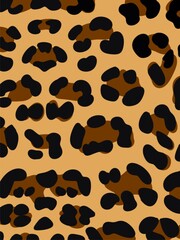 A leopard print pattern with black spots on tan and brown blotches is repeated.