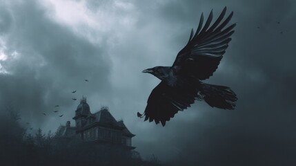 Fototapeta premium Dark Raven Over Old House