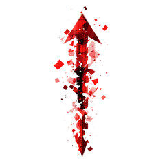 Abstract Arrow with Fragmented Shapes in Crimson Red Isolated on Transparent Background