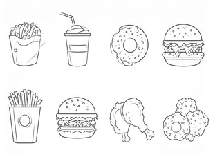 An artistic illustration showcases classic fast food items with tempting flavors.