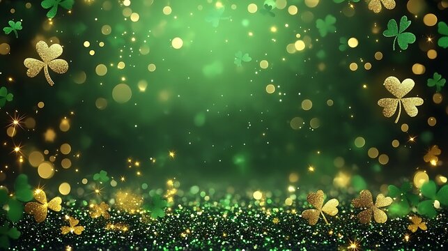 Festive green backdrop with gold shamrocks
