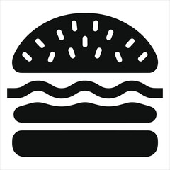 Simple black and white vector silhouette of a hamburger./A clean, minimalist illustration of a hamburger, perfect for food-related projects, menus, or restaurant branding.