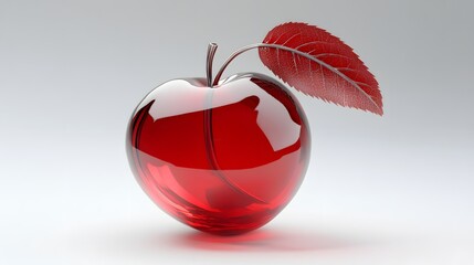 Red glass  with leaf, digitally rendered.