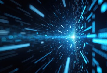 Obraz premium Abstract digital background with blue light streaks and glowing particles