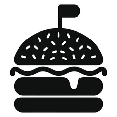 Simple black and white silhouette illustration of a mutton burger./A bold, minimalist illustration of a mutton burger.