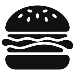 Simple Black and White Hamburger Vector Silhouette /A clean, minimalist black and white silhouette of a hamburger.