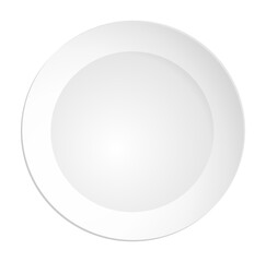 illustration of a round plate with subtle gray gradient. Realistic empty dish isolated on transparent background. Minimal kitchen or tableware element for food design.
