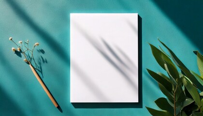 A4 Mockup - Invitation, Letterhead, Letter, Contract, Greetings Card or Menu, Template for Wedding, Birthday, Party, Christmas, Thanksgiving and New Year with Turquoise Background