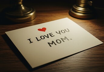 Warm Message Card: Simple 'I Love You Mom' Note, Romantic Mood