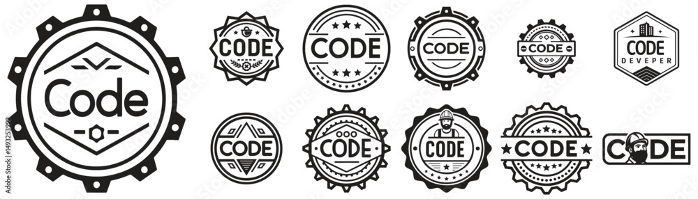 Fototapete retro tech & coding club logos: code lettering vector graphics collection