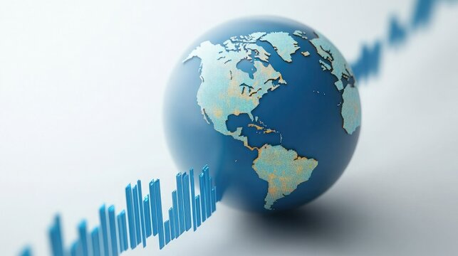 Globe with rising graph isolated on white background, economic growth - Powered by Adobe