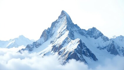 Obraz premium Snow-covered mountain peak against a stark white sky, cold, panorama, environment