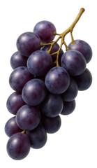 Fototapeta premium A cluster of ripe, purple grapes with a green stem, showcasing freshness and natural appeal on transparent background.