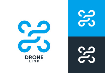 simple drone with chain logo. photo video innovation technology symbol design concept