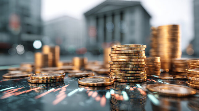 Examining financial trends with coins and stock market graphs in modern digital environment