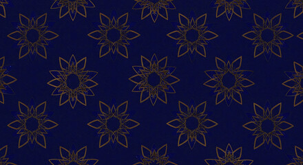 Elegant Gold Floral Pattern on Deep Blue Background Seamless Texture for Design Projects
