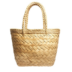 Elegant Straw Tote Bag with Finely Detailed Weaving Isolated on Transparent Background