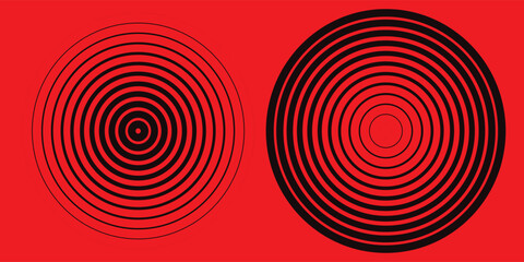 Red Rings sound wave and line in a circle. Tap symbol. Radio signal background. Vector template illustration abstract speed motion for your design