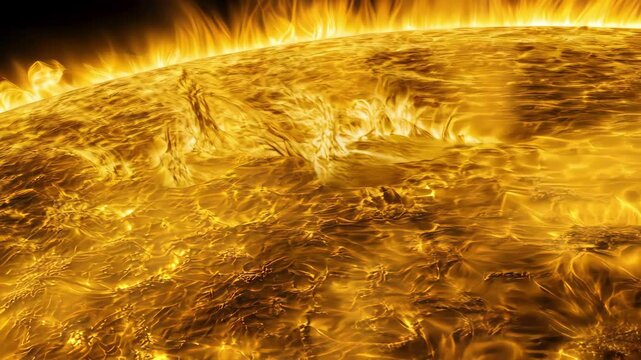 Fiery star surface with coronal flares, heat and energy concept