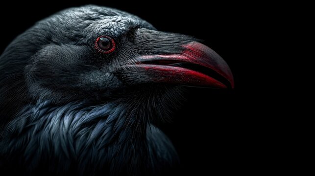 Dark Raven with Red Beak