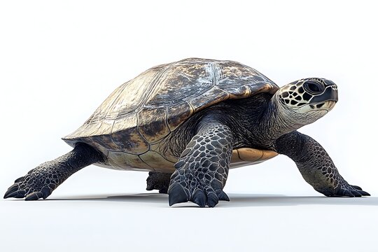 Sea Turtle Walking Isolated White Background